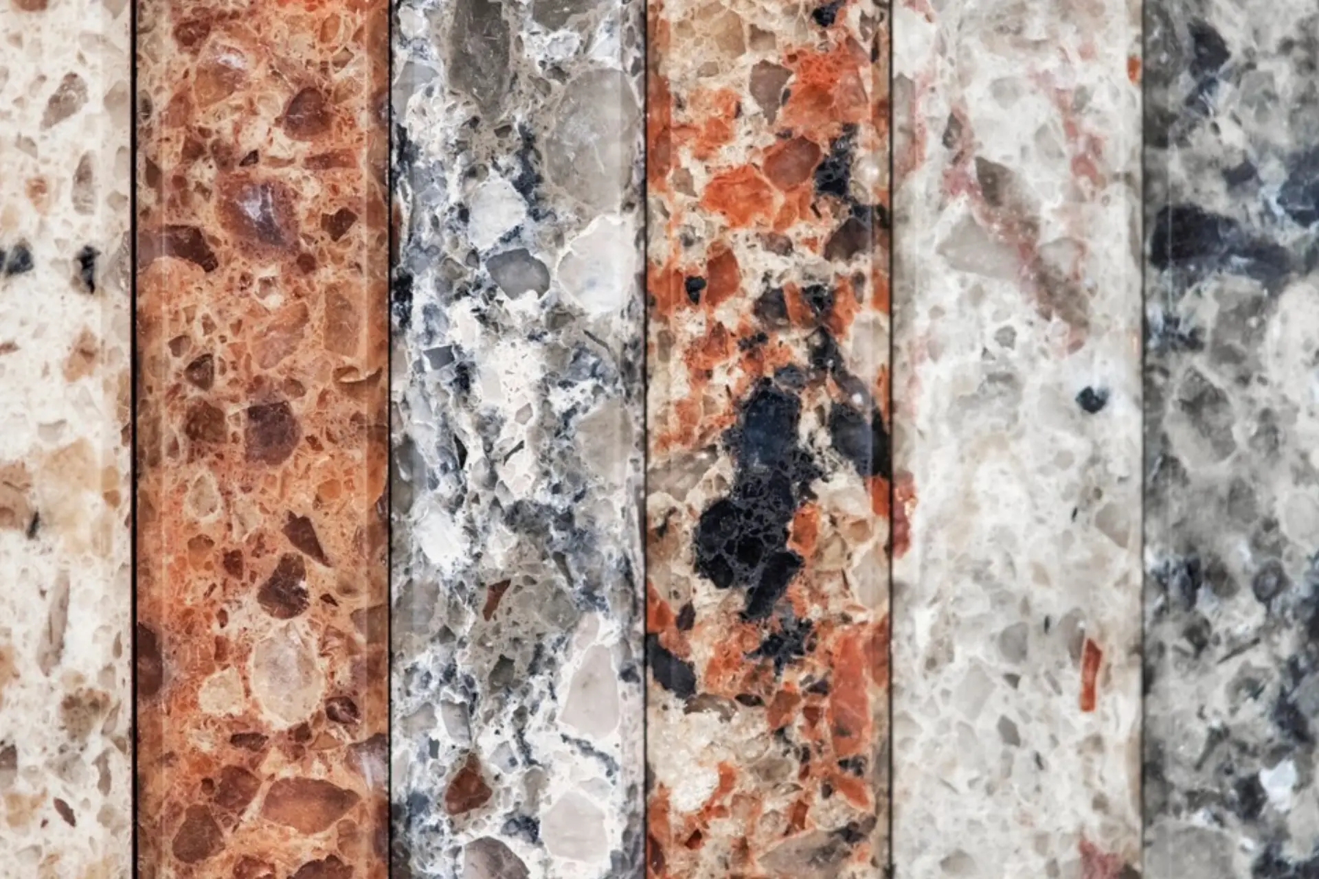Colorful vertical slabs of marble